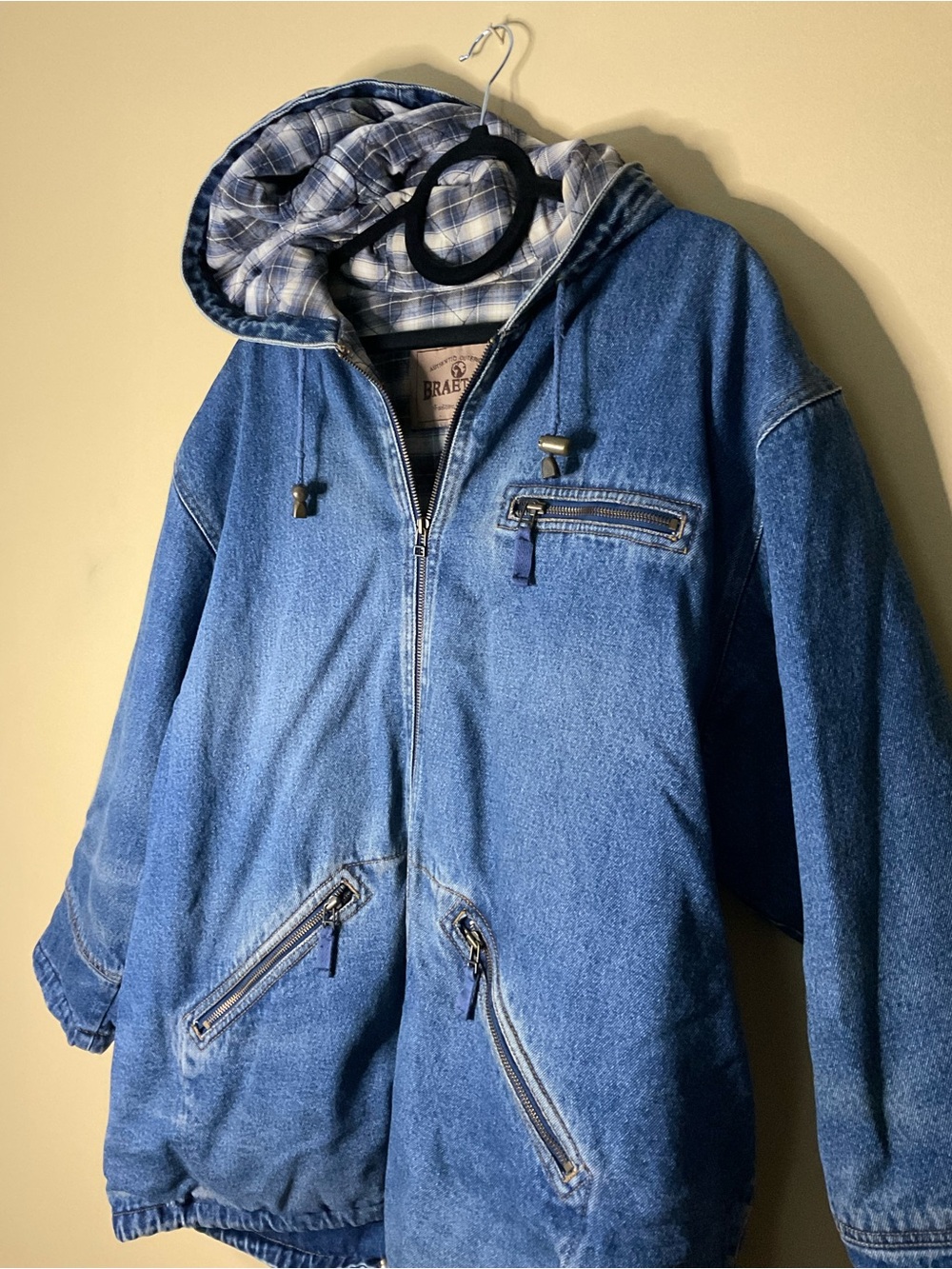 Braetan Plus Blue Denim Hoodie Jacket with Plaid Lining - Picture 2 of 7